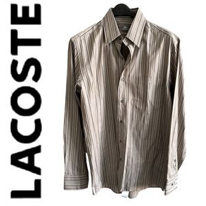 LACOSTE men’s taupe striped button down shirt sz 41 / M NWOT
